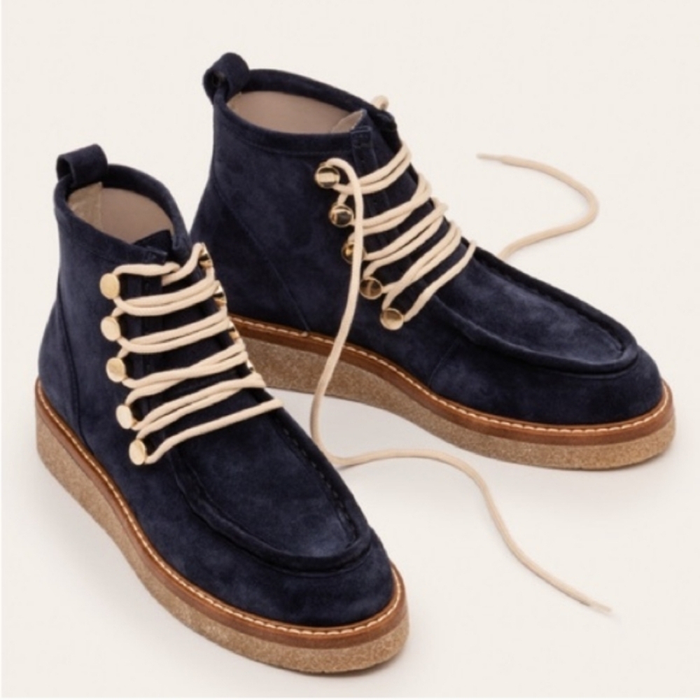 Boden Suede Gowrie Ankle Lace Up Boots Blue Size EU40 (9) Like New! - Picture 1 of 9